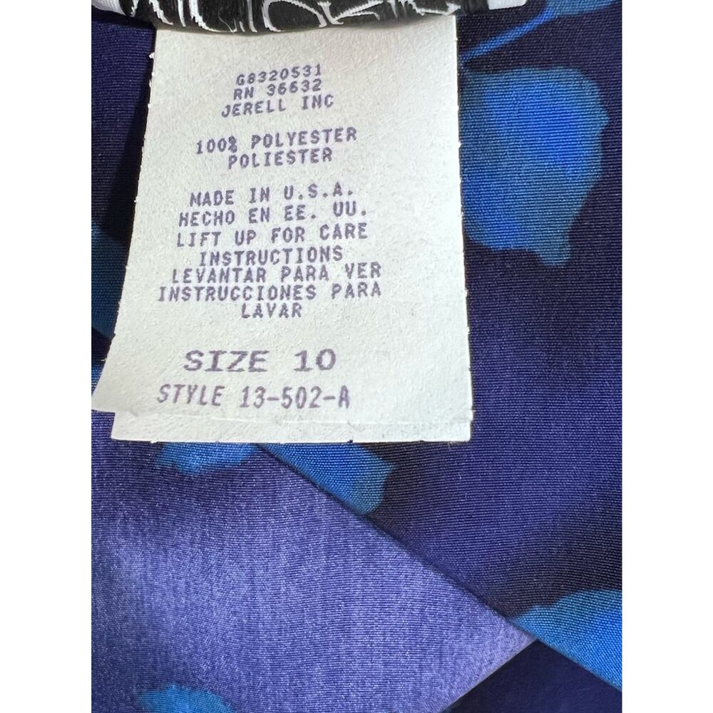Vintage VICTORIA MORGAN Blue Purple Watercolor Pleated Belted Midi Dress sz 10 - Picture 7 of 7